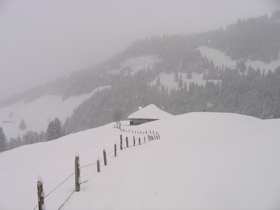 下雪时山被雪覆盖了